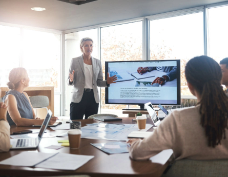 Person presenting to their team.