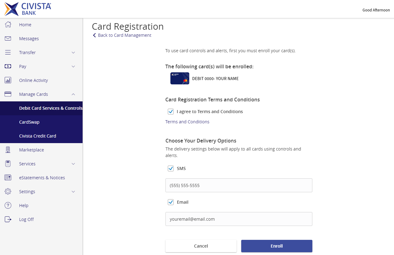Screenshot of the Card Registration page.